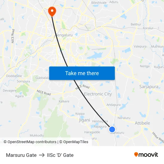 Marsuru Gate to IISc 'D' Gate map