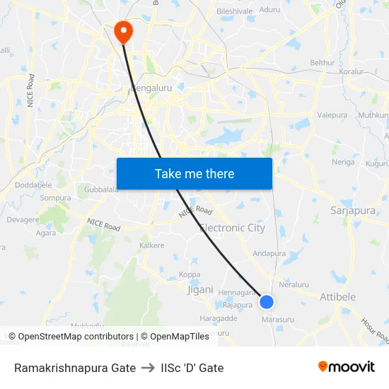 Ramakrishnapura Gate to IISc 'D' Gate map