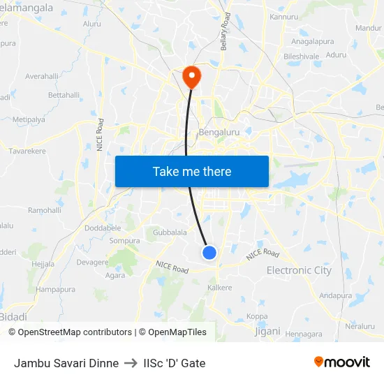 Jambu Savari Dinne to IISc 'D' Gate map