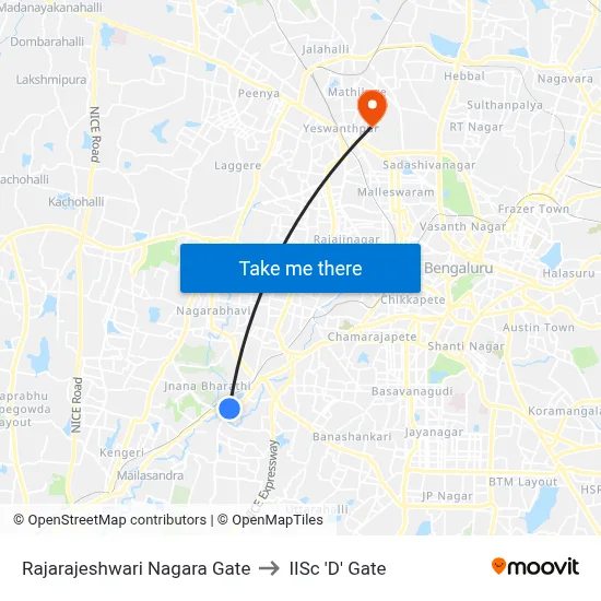 Rajarajeshwari Nagara Gate to IISc 'D' Gate map