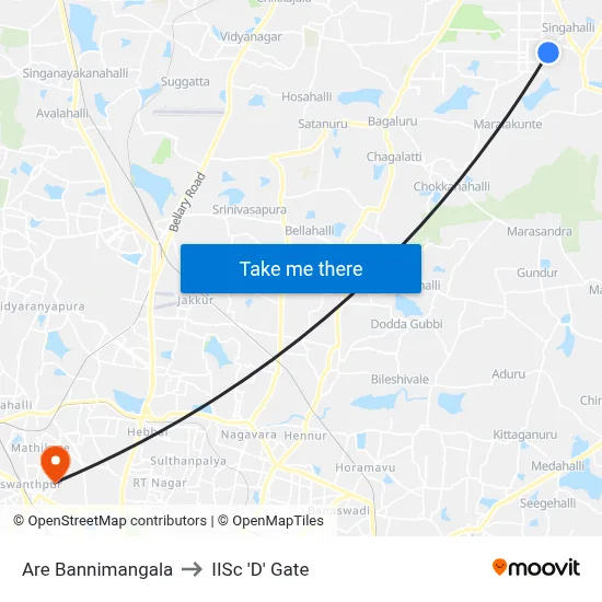 Are Bannimangala to IISc 'D' Gate map