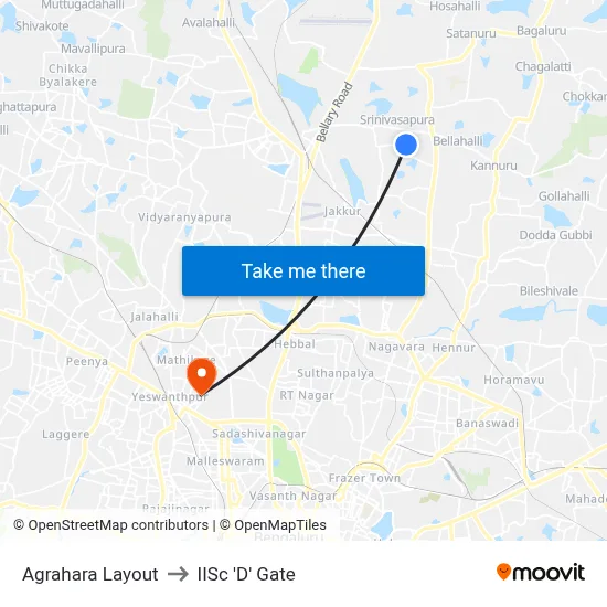 Agrahara Layout to IISc 'D' Gate map