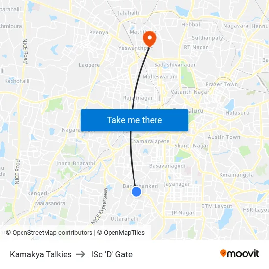 Kamakya Talkies to IISc 'D' Gate map