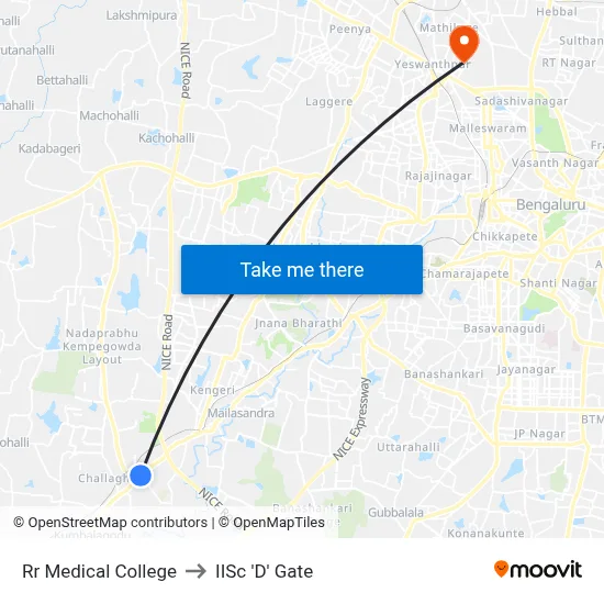 Rr Medical College to IISc 'D' Gate map
