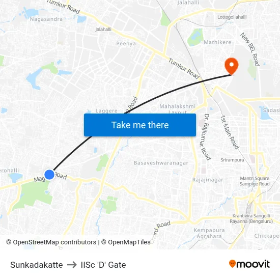 Sunkadakatte to IISc 'D' Gate map