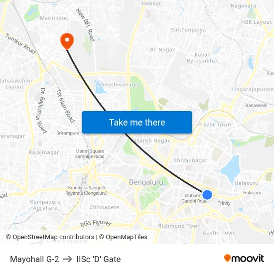 Mayohall G-2 to IISc 'D' Gate map