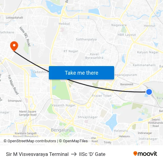 Sir M Visvesvaraya Terminal to IISc 'D' Gate map
