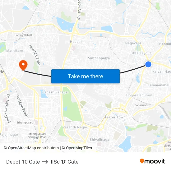 Depot-10 Gate to IISc 'D' Gate map
