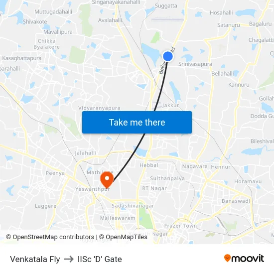 Venkatala Fly to IISc 'D' Gate map