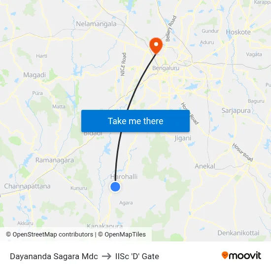 Dayananda Sagara Mdc to IISc 'D' Gate map