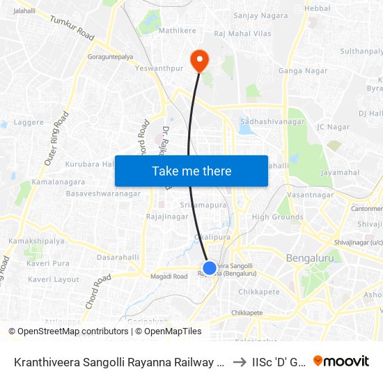Kranthiveera Sangolli Rayanna Railway Station to IISc 'D' Gate map