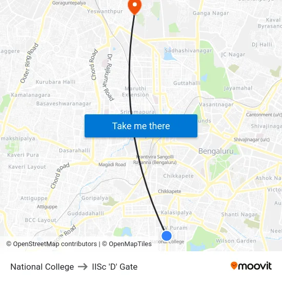 National College to IISc 'D' Gate map
