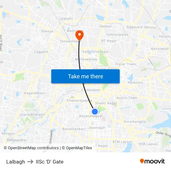 Lalbagh to IISc 'D' Gate map