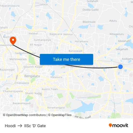Hoodi to IISc 'D' Gate map
