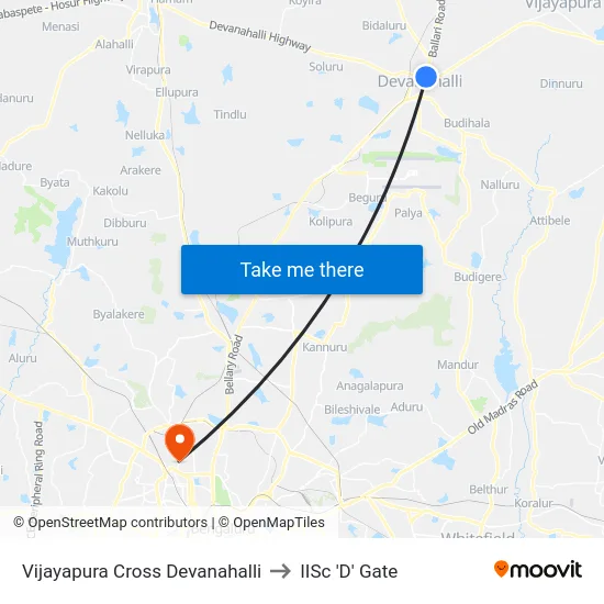 Vijayapura Cross Devanahalli to IISc 'D' Gate map