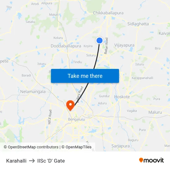 Karahalli to IISc 'D' Gate map