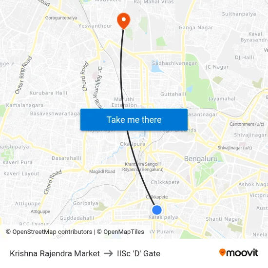 Krishna Rajendra Market to IISc 'D' Gate map