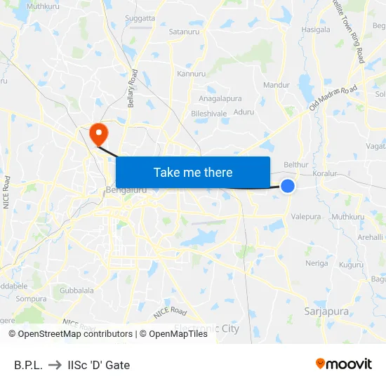 B.P.L. to IISc 'D' Gate map