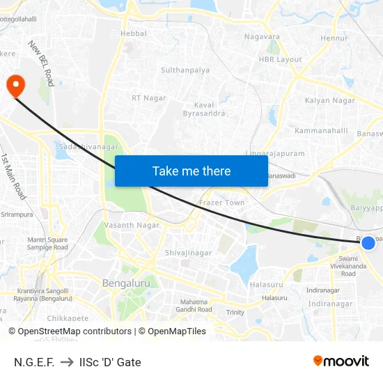 N.G.E.F. to IISc 'D' Gate map