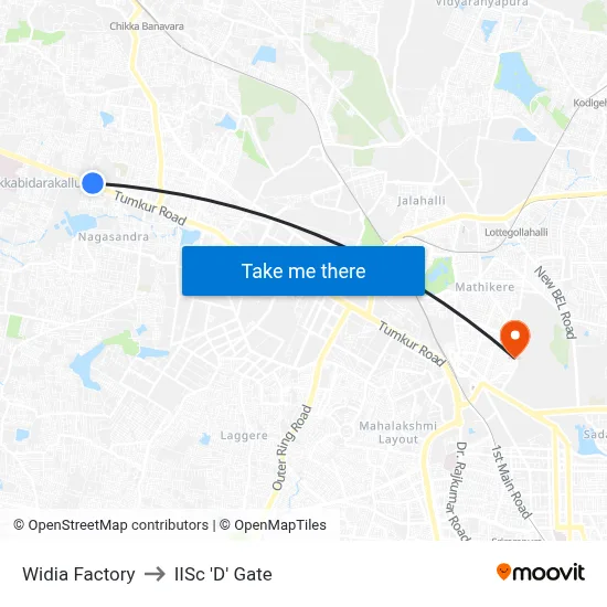 Widia Factory to IISc 'D' Gate map