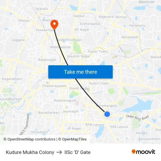Kudure Mukha Colony to IISc 'D' Gate map