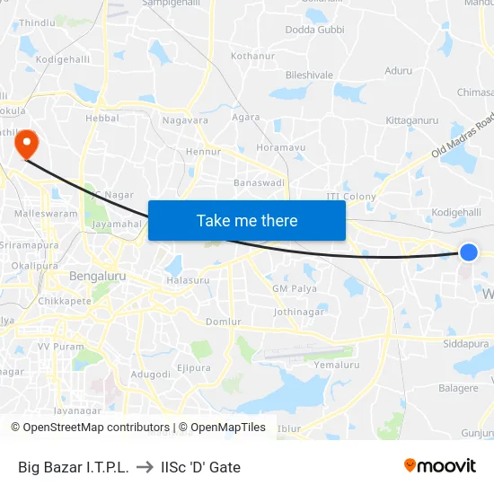 Big Bazar I.T.P.L. to IISc 'D' Gate map