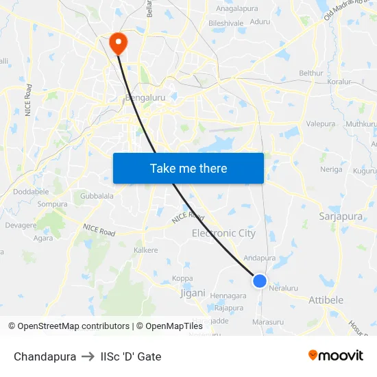 Chandapura to IISc 'D' Gate map