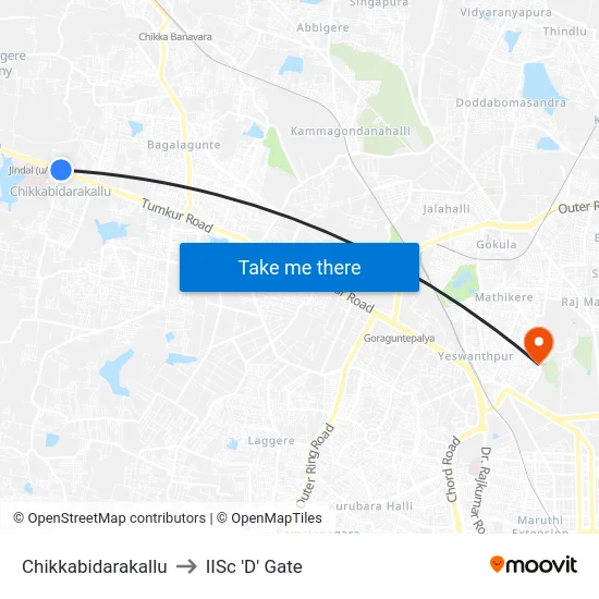 Chikkabidarakallu to IISc 'D' Gate map