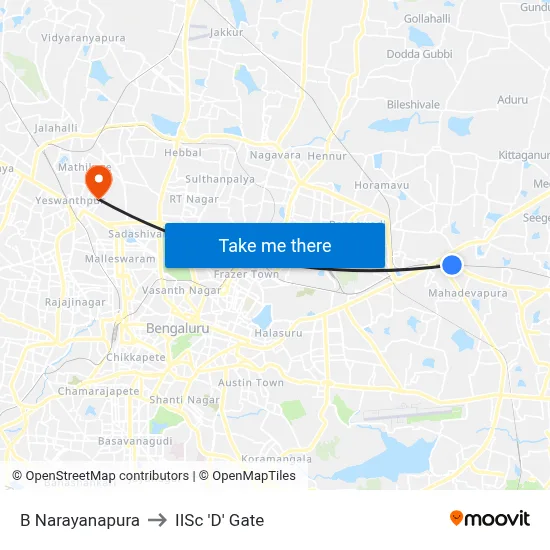 B Narayanapura to IISc 'D' Gate map