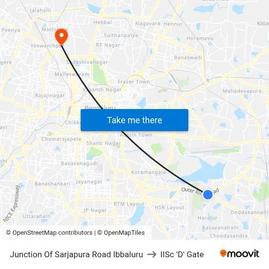 Junction Of Sarjapura Road Ibbaluru to IISc 'D' Gate map