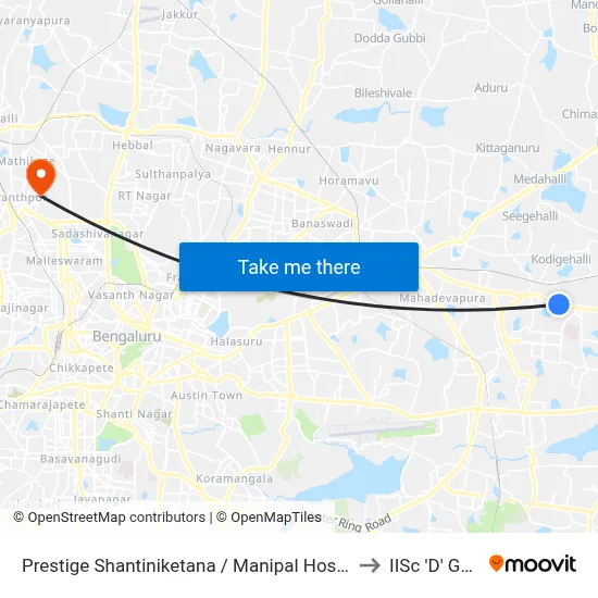 Prestige Shantiniketana / Manipal Hospital to IISc 'D' Gate map