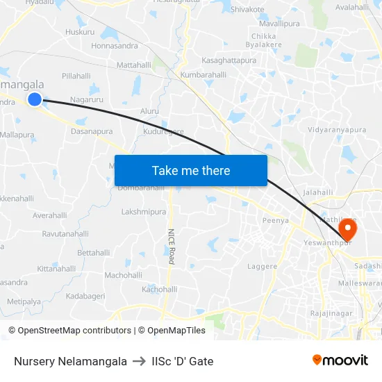 Nursery Nelamangala to IISc 'D' Gate map