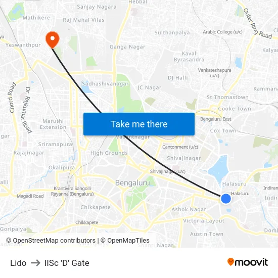 Lido to IISc 'D' Gate map