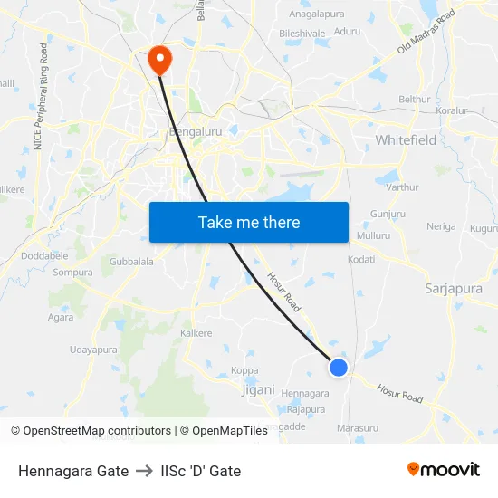 Hennagara Gate to IISc 'D' Gate map