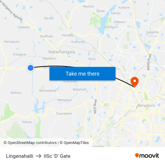 Lingenahalli to IISc 'D' Gate map