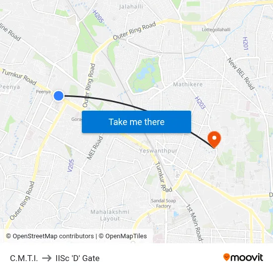C.M.T.I. to IISc 'D' Gate map
