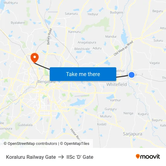 Koraluru Railway Gate to IISc 'D' Gate map