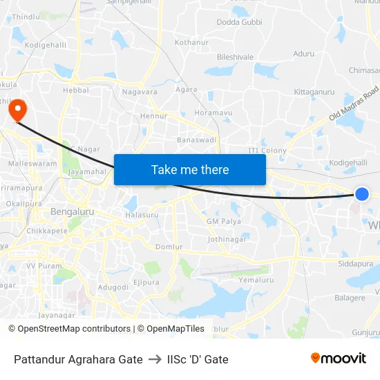 Pattandur Agrahara Gate to IISc 'D' Gate map