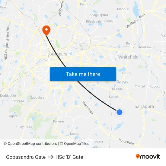 Gopasandra Gate to IISc 'D' Gate map