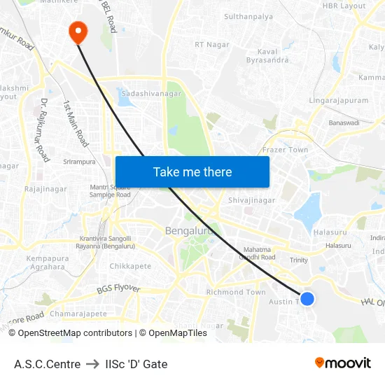 A.S.C.Centre to IISc 'D' Gate map