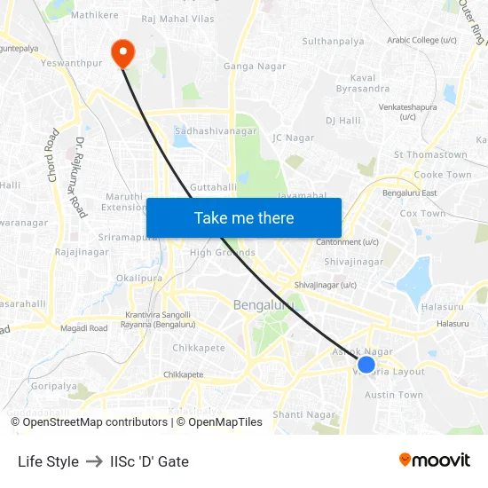 Life Style to IISc 'D' Gate map