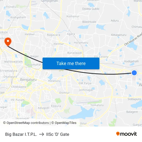 Big Bazar I.T.P.L. to IISc 'D' Gate map