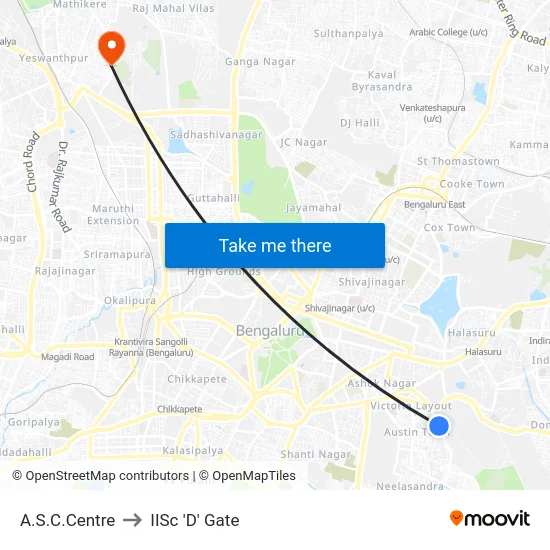A.S.C.Centre to IISc 'D' Gate map