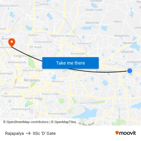 Rajapalya to IISc 'D' Gate map