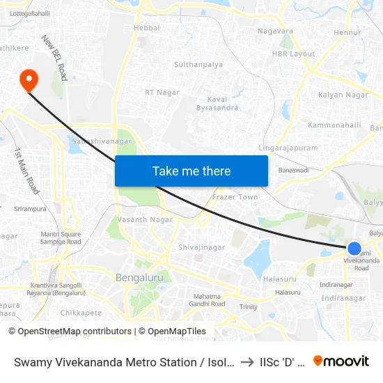 Swamy Vivekananda Metro Station / Isolation Hospital to IISc 'D' Gate map