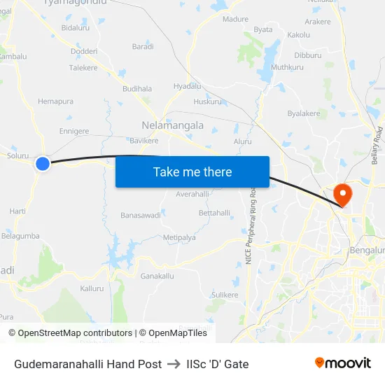 Gudemaranahalli Hand Post to IISc 'D' Gate map