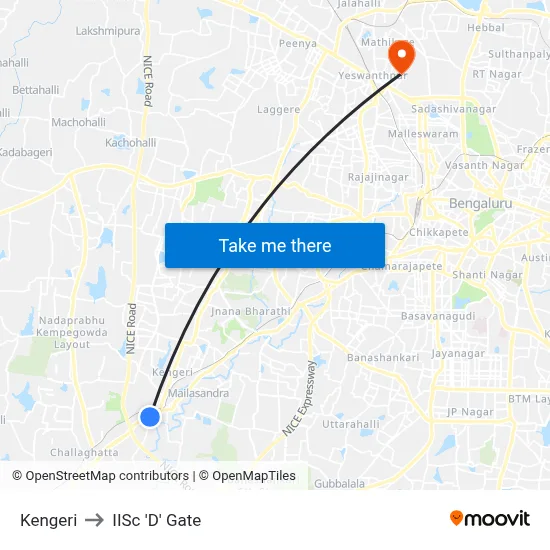 Kengeri to IISc 'D' Gate map