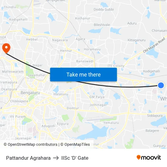 Pattandur Agrahara to IISc 'D' Gate map