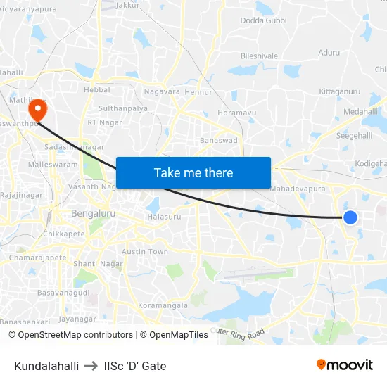 Kundalahalli to IISc 'D' Gate map