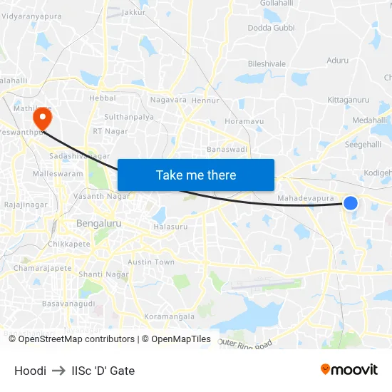 Hoodi to IISc 'D' Gate map